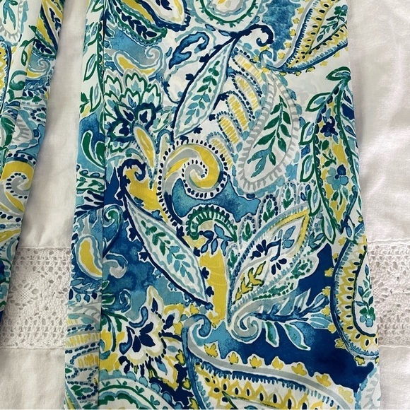 LAUREN RALPH LAUREN Medium Paisley Crepe Wide-Leg Pants Blue Multi yellow flowy - Picture 7 of 8